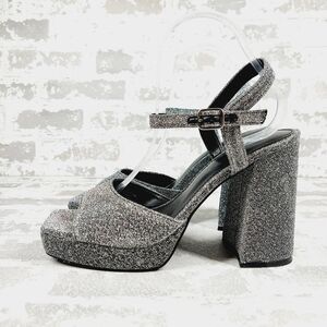 NEW Abound Lucia Silver Glitter Block Heel Platform Sandals W1097